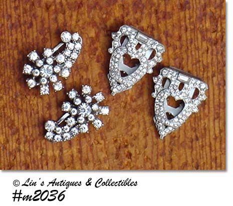 2 Pairs Vintage Clear Rhinestone Dress Clips Scarf Clips (item