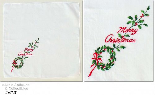 Vintage MERRY CHRISTMAS in Many Languages Handkerchief