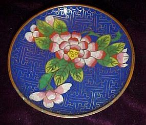 Chinese Brass Plate with Cloisonné Flowers