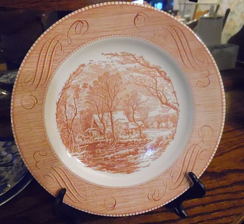 CURRIER AND IVES ROYAL IRONSTONE CHINA USA 10" DINNER PLATE "THE OLD GRIST MILL 