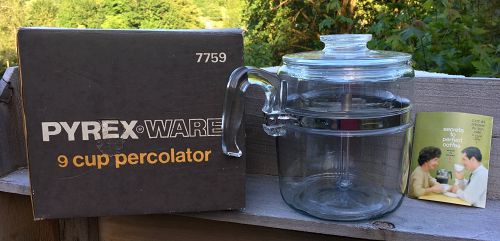 Vintage 9 Cup Pyrex Percolator Clear Flameware Stovetop Glass Coffee Maker  Tea Pot 7759 B Missing Top Aluminum Diffuser No Chips 
